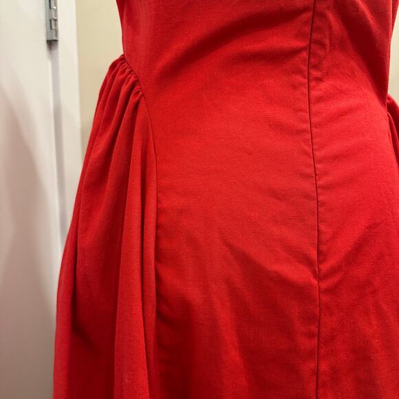 Commense Red Linen-Blend Pleated Maxi Dress With Front Keyhole Cutout Cottage - Picture 11 of 14